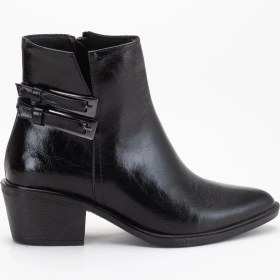 Resim Kadın Topuklu Bot Siyah Rugan Sivri Vestern Toaklı-4175 Siyah 