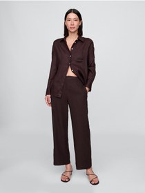 Resim GAP Kadın Kahverengi Keten Karışımlı Relaxed Straight Ankle Pantolon 