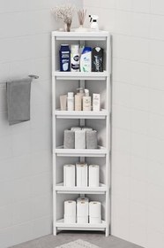 Resim Mithra Life 6 Katlı Üçgen Plastik Beyaz Banyo Mutfak Rafı MIT1233 
