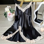Resim 1 adet Şık Kadın Saten Gecelik - Seksi V Yaka Dantel Süslemeli Uyku Elbisesi Çapraz Sırt Tasarımı, Tüm Mevsimler İçin Nefes Alabilir Polyester Gecelik 