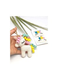 Resim Amigurumi Unicorn Anahtarlık Ve Saç Tokası Seti 