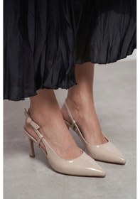 Resim Giamgia Store Kadın Bej Stiletto Topuklu Ayakkabı Kurdeleli Bantlı Sivri Burun Abiye-2370 