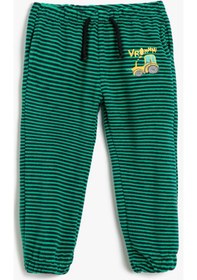 Resim Koton Jogger Eşofman Altı Kadife Beli Bağlamalı Pamuklu Yeşil Çizgili 4wmb40008tk 4WMB40008TK12K Yeşil 