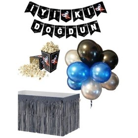 Resim Uzay Tema 20 Adet Balon Banner Mısır Kutusu Masa Eteği Doğum G 