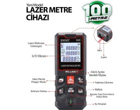 Resim Yüksek Hassasiyet 100 Metre Lazer Metre Ölçer LCD Dijital Ekran Su Terazili Lazermetre Lazerli 