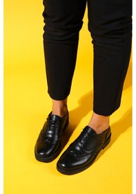 Resim Avra Siyah Cilt Hakiki Deri Kadın Oxford Ayakkabı Siyah 