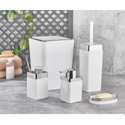 Resim Noble Life Plus 5 Parça Akrilik Metalize Kaplamalı Lüx Banyo Seti Beyaz 