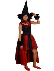 Resim Kırmızı Siyah Cadılar Bayramı Elbise - Halloween Cadı Kostümü Halloween Elbise - Cadı Elbise 