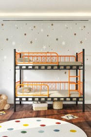 Resim ARGİMO Metis Çift Katlı Ekstra Korkuluklu Güvenlikli Ranza Siyah Turuncu 90x190 