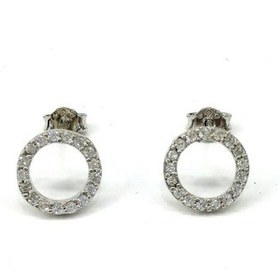 Resim Omar Silver Kadın Halka Model Zirkon Taşlı Beyaz Gümüş Küpe Omr79 