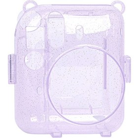 Resim Fujifilm Instax Mini 12 Makine Uyumlu Lila Simli Pleksi Kılıf 