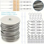 Resim 304 Paslanmaz Çelik Kablo Tel, 15/30 Metre Uzunlukta, Ayarlanabilir Yükseklik Bahçe Tel Çit, Açık Hava Çadırı Tel, DIY Montaj Tel Setleri 