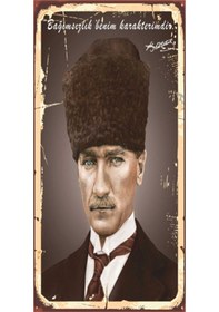 Resim Atatürk bağımsızlık benim karakterimdir mini retro ahşap poster 