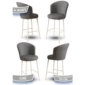 Resim Canisa Fora Serisi 4 Adet Gri Sandalye Ada Mutfak Bar Sandalyesi Beyaz Metal Ayak Babyface Kumaş Sandalye Gri Ayaklar Beyaz 