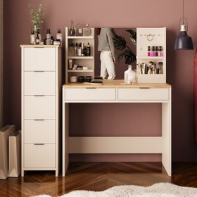 Resim Bimossa T50 Diena Çekmeceli Dolaplı Makyaj Masası - Meşe - Kumtaşı 
