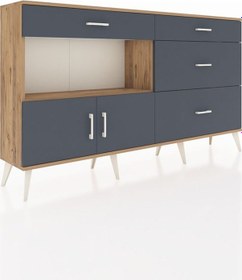 Resim Arges Konsol Tek Raflı 4 Çekmeceli 2 Kapaklı 176x30x99 Çam-antras Çam-antrasit 