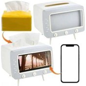 Resim Fortunelane Moda Tv Desenli Çift Fonksiyonlu Peçete Tutucu Ve Telefon Tutucu - Ev Ofis Restoran İçin Dayanıklı Abs/pp Beyaz Beyaz 