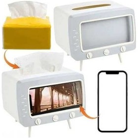 Resim Fortunelane Moda Tv Desenli Çift Fonksiyonlu Peçete Tutucu Ve Telefon Tutucu - Ev Ofis Restoran İçin Dayanıklı Abs/pp Beyaz Beyaz 