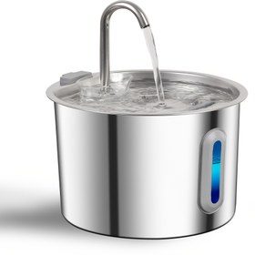 Resim 2.2L/74oz LED Mavi Işık, Ultra-Sessiz Pompası, Pencere Görünümü ve USB Soketli Paslanmaz Çelik Kedi Su Çeşmesi - Kapalı Kediler İçin Küçük Kapasite, Ev veya Ofis İçin Modern Tasarım, Kapalı Kedi Su Çeşmesi, Ofis Evcil Hayvan Hidrasyonu, Şık Evcil Hayvan Aksesuarı, Dayanıklı Evcil Hayvan Aksesuarı, Pil Olmadan 