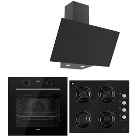 Resim Ferre Black Plus Serisi QBL63CS - S2140 - D077 3lü Cam Ankastre Set 