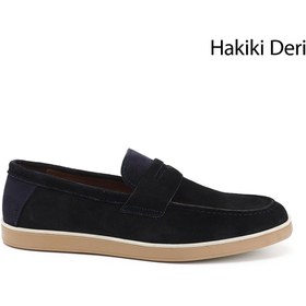 Resim Gönderi(r) Erkek Lacivert Süet Hakiki Deri Loafer Ayakkabı 