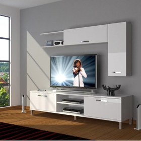 Resim Decoraktiv Eko 5l Mdf Dvd Krom Ayaklı Tv Ünitesi Tv Sehpası - Parlak Beyaz 