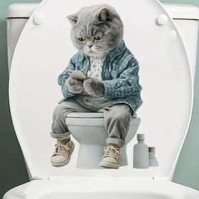 Resim BRUP Kedi Tuvalet Çıkartmaları - Kendinden Yapışkanlı PVC Banyo Çıkartmaları, Tuvalet Kapağı, Yatak Odası, Oturma Odası, Yemek Odası Dekorasyonu için Yarı Mat Bitiş, Hayvan Desen Tasarımı - Kolay Soyma ve Yapıştırma, Kalıntı Yok, Banyo Dekoru ve Aksesuarları, Eğlenceli Tasarım, Kolay Kurulum Çıkartması 