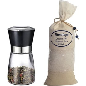 Resim Zencefil Organik Çankırı Tuzu İri Tane 1 Kg. Bez Torbada + Seramik Bıçaklı Cam Değirmen Tuz/Baharat Değirmeni 