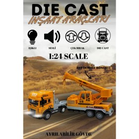Resim KoseToys Vinç Iş Makinası 1:24 Işıklı Müzikli Çek Bırak 30 cm Die Cast 
