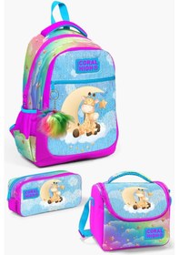 Resim Coral High Kids Mavi Pembe Zürafa Desenli Okul Çanta Seti Set0123479 