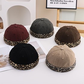 Resim Kore Yeni Stil Amerikan Niş Leopar Baskı Ev Sahibi Şapka Kadın Yuvarlak Üst Moda Ruffian Şapka Çok Yönlü Rahat Kavun Kap 
