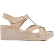 Resim Voyager Bej Hakiki Deri Kadın Dolgu Topuk Sandalet Çok Renkli 