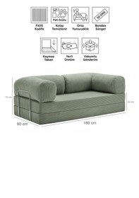 Resim 90x180 Kanepe - Fitilli Kadife Yıkanır Silinir Pratik Yer Yatağı 50 Dns Bondex 90x180cm Yeşil 