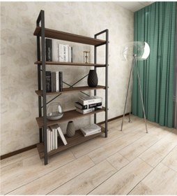 Resim Tiryaki Aksesuar Evşehri Metal Everest Kitaplık 5 Raflı Ceviz 90cm 