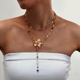 Resim 2 Adet Minimalist Renkli Taşlı Püskül Y-Kolye Seti, Randevular, Tatiller ve Günlük Kıyafetler İçin Mükemmel Hediye 