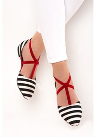 Resim Fox Shoes Siyah/Beyaz/Kırmızı Kadın Babet D726537304 
