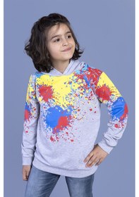 Resim Toontoy Kids Toontoy Erkek Çocuk Kapüşonlu Renkli Püskürtme Baskılı Sweatshirt Gri Melanj 