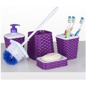 Resim 4'Lü Karden Banyo Seti Wc Fırçası Sabunluk Diş Fırçalığı Wc Fırça Mor 