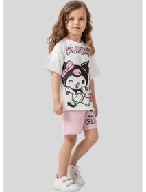 Resim Turuncu Gardrop 3-10 Yaş Baskılı Kuromi Şortlu Kız Çocuk Takım Pembe Pembe 