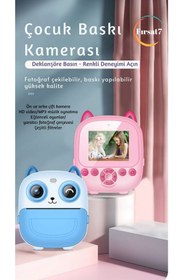 Resim Merylin Çocuk Fotoğraf Makinesi 2.4İnc Anında Baskı HD Video Çift Kamera Müzikli Oyunlu Selfie Kamera Şarjlı 