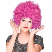 Resim Fuşya Renk Kıvırcık Afro Bonus Peruk Saç Parti Peruğu 