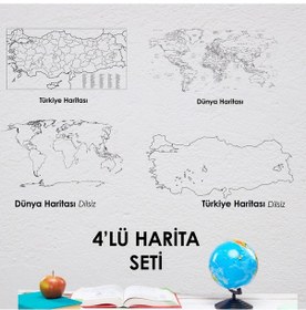 Resim 4'lü Harita Seti Statik Kağıt Tahta 