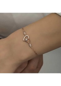 Resim Hk Gümüş Kadın Bileklik Rose Kalpli Tektaş Gümüş Takı Hediyelik Ürünler-203870 Çok Renkli 