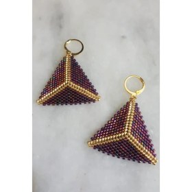 Resim Zarias's Küpe Miyuki Üçgen Bordo-Altın Yaldız 