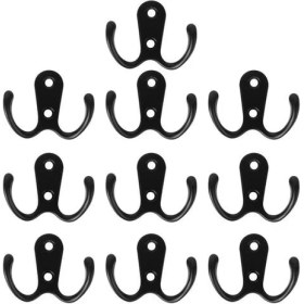 Resim 10 Adet 2 Pronged Ceket Kanca Duvara Monte 2 Delik Havlu Askısı Palto Şapka Giyim (Siyah) | Robe Hooks 