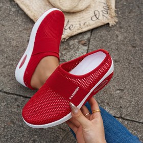 Resim Kadınların nefes alabilen mesh platform ayakkabıları - Siyah, Kahverengi, Koyu Gri ve Kırmızı Renklerde Hafif Yaz Ayakkabıları, Rahat İç/Dış Mekan Giyimi, Kauçuk Tabanlı Açık Burunlu Tasarım, Yazlık Temel 