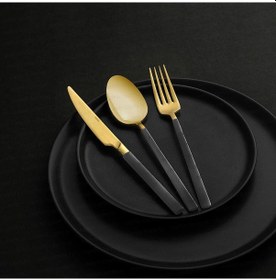 Resim Nehir Dalyan Altın Gri Sedef 36 Parça Kutulu Çatal Kaşık Bıçak Takımı Altın - Gri 