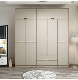 Resim Elina 5 Kapaklı Dolap + Yüklük - Dore/kumtaşı Çok Renkli 