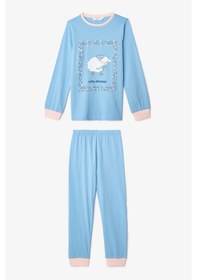Resim Penti Kız Çocuk Çiçekli On The Lamb Pamuklu 2'li Uzun Kollu Pijama Takımı Çok Renkli 