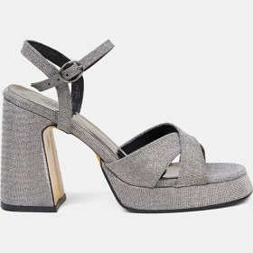 Resim Desa Kadın Platin Ince Bantlı Simli Platform Topuklu Abiye Sandalet 